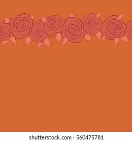 Trendy horizontal seamless Floral Ditsy Print In orange, red and pink Colors with copy space (place for your text).