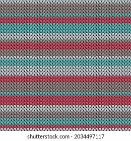 Vector geométrico de textura de punto de rayas horizontales a la moda sin fisuras. Impresión de tela de tela de ropa de punto. Patrón de punto impecable de estilo noruego. Fondo de artesanía.