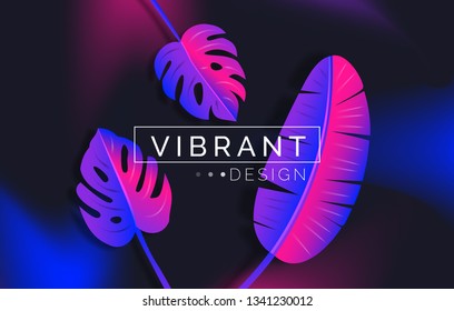 trendy horizontal vibrant background with tropical leaves for web design landing page cover flyer