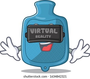 Trendy hot water bag character wearing Virtual reality headset