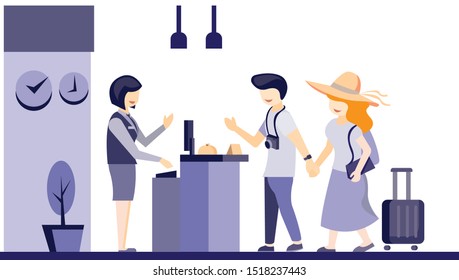 Trendy hotel receptionist flat design illustration