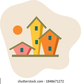 Trendy house icon. Small tiny houses. Summer, autumn mood. Flat design. Hand drawn trendy vector illustration. Cartoon style