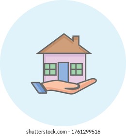 Trendy house insured icon on blue background for web and mobile graphic.