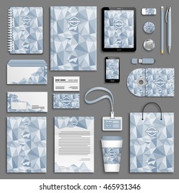 Trendy ice fresh summer grey blue Corporate identity template set. Business stationery mock-up with logo. Branding design. Geometric background.