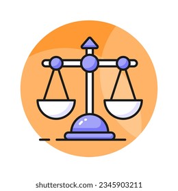 Trendy icon of balance scale in editable flat style, business law symbol