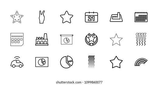 Trendy icon. collection of 18 trendy outline icons such as curly hair, calendar, pie chart, star, factory, peace, rainbow. editable trendy icons for web and mobile.