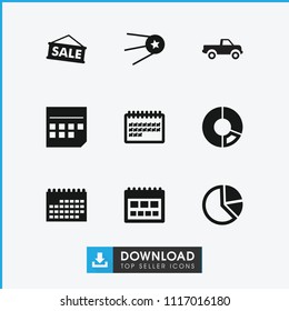 Trendy icon. collection of 9 trendy filled icons such as calendar, star, pie chart, sale. editable trendy icons for web and mobile.