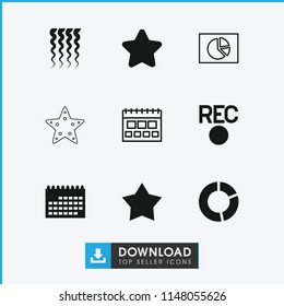 Trendy icon. collection of 9 trendy filled and outline icons such as star, calendar, pie chart, curly hair. editable trendy icons for web and mobile.