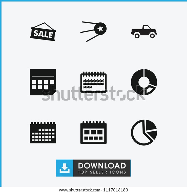 Trendy icon. collection of 9 trendy filled icons\
such as calendar, star, pie chart, sale. editable trendy icons for\
web and mobile.