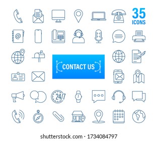 Trendy icon with contact us Thin line business icon set. for web design. Vector stock illustration.