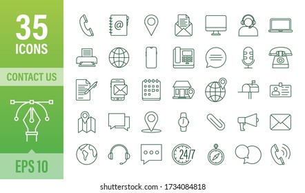 Trendy icon with contact us Thin line business icon set. for web design. Vector stock illustration.