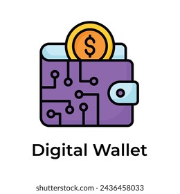 Trendy icon of digital wallet, online payment, ewallet, business and finance vector