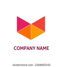 Trendy icon double sided perspective logo with four orange and yellow colored triangles, perfect for logos of companies, organizations, products, and more. isolated 