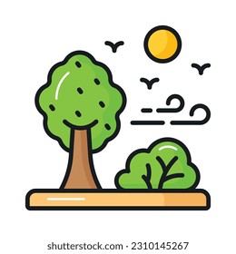 Icono de moda del bosque aislado en fondo blanco, paisaje arbóreo