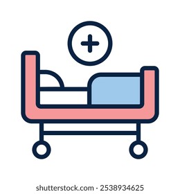 Trendy Icon of a hospital bed, representing patient care and medical treatment