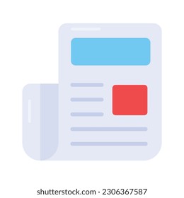 Icono de moda del periódico en estilo plano, concepto de vector de comunicado de prensa