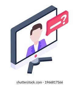 Trendy icon of online interview in isometric design