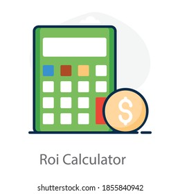 Un ícono de moda de la calculadora de ROI, rendimiento de los cálculos de inversión 