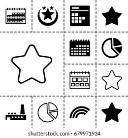 Trendy icon. set of 13 filled and outline trendy icons such as calendar, factory, rainbow, star