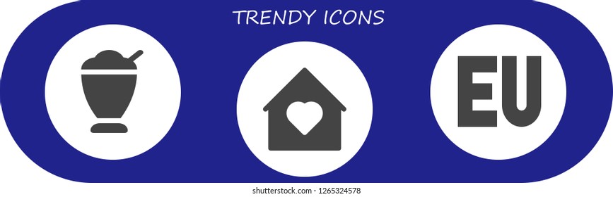  trendy icon set. 3 filled trendy icons. Simple modern icons about  - Milkshake, Home, Symbol