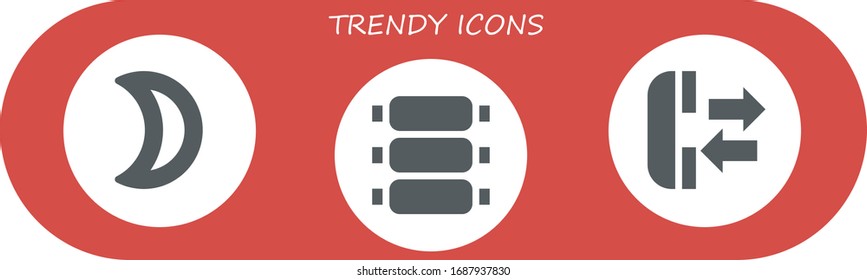 trendy icon set. 3 filled trendy icons. Included Moon, Ribs, Phone icons
