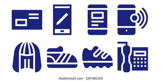  trendy icon set. 8 filled trendy icons. Simple modern icons about  - Wig, Letter, Shoe, Smartphone, Telephone