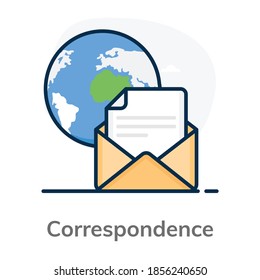 A trendy icon style of correspondence, opened email 