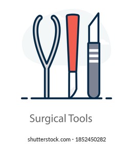 A trendy icon of surgical tools in modern flat style 