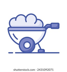 Trendy icon of wheel barrow, construction cart, dirt carrier vector design