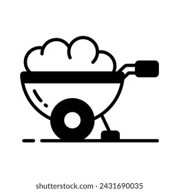 Trendy icon of wheel barrow, construction cart, dirt carrier vector design