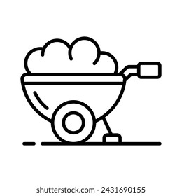 Trendy icon of wheel barrow, construction cart, dirt carrier vector design