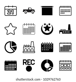 Trendy icons. set of 16 editable filled and outline trendy icons such as calendar, pie chart, factory, star, car
