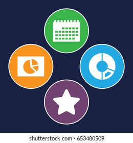 Trendy icons set. set of 4 trendy filled icons such as star, calendar