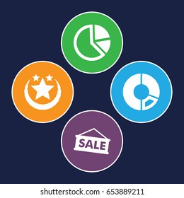 Trendy icons set. set of 4 trendy filled icons such as sale, star