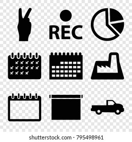 Trendy icons. set of 9 editable filled trendy icons such as car, calendar, pie chart, rec, factory