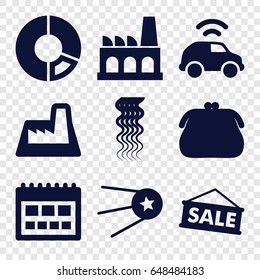 Trendy icons set. set of 9 trendy filled icons such as curly hair, factory, car, sale, star, calendar, purse
