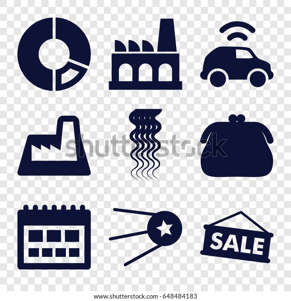 Trendy icons\
set. set of 9 trendy filled icons such as curly hair, factory, car,\
sale, star, calendar,\
purse