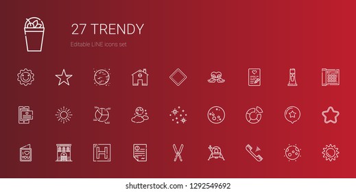 trendy icons set. Collection of trendy with telephone, lander, shears, letter, hotel, love letter, pie chart, moon, stars, sun, swans, patch. Editable and scalable trendy icons.