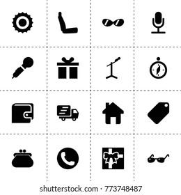 Trendy icons. vector collection filled trendy icons. includes symbols such as sun, chair, karaoke, microphone, wallet, gift, price tag. use for web, mobile and ui design.
