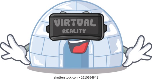 Trendy igloo character wearing Virtual reality headset
