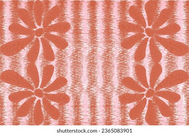 Trendy Ikkat floral pattern with Hand Drawn summer flowers. Matisse flowers backdrop in contemporary retro style. Vector illustration.
