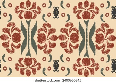 
Trendy Ikkat floral seamless pattern with Hand Drawn summer flowers. Matisse flowers backdrop in contemporary retro style. Vector illustration.