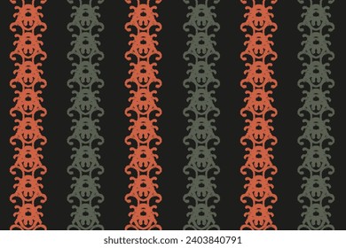 
Trendy Ikkat floral seamless pattern with Hand Drawn summer flowers on black. Matisse flowers backdrop in contemporary retro style. Vector illustration.