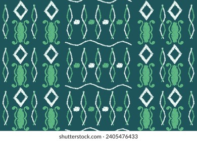 
Trendy Ikkat floral seamless pattern with Hand Drawn summer flowers on green. Matisse flowers backdrop in contemporary retro style. Vector illustration. Tradition Arabic color Vinyl Wallpaper print.