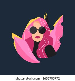 Trendy illustration of a beautiful woman. Fashion figure. Portrait of a stylish girl. Printing for t-shirts.