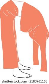 trendy illustration of a girl in a red sweater and red pants bending down