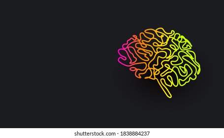 Trendy illustration of a gradient human brain on dark background with copy space. Creative creation idea concept