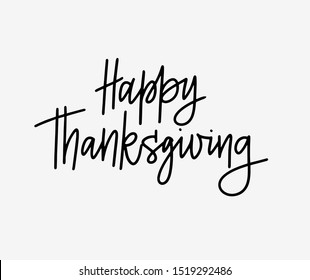 Trendy illustration with happy thanksgiving hand-written on white background. Lettering, typography. Autumn decoration.