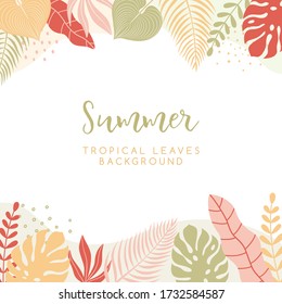 Ilustración de moda en un sencillo estilo plano con espacio de copia para texto. Fondo con plantas y hojas coloridas. Diseño de vectores para tarjetas de felicitación, carteles, pancartas y carteles.
