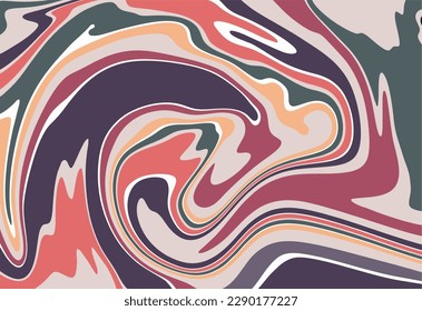 Illustration tendance dans le style rétro des années 60, 70. Arrière-plan abstrait. Texture marbre. Arrière-plan abstrait horizontal avec vagues colorées